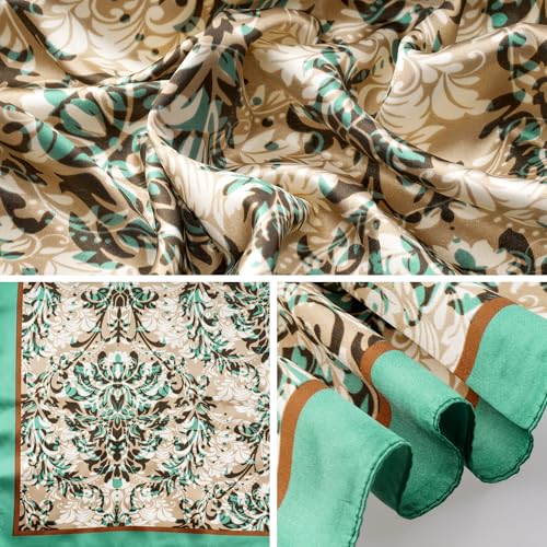 Pistha Head Scarf Bandana for Women, Satin Scarf for Hair, Large Square Silk Bandana Headscarf for Women and Men 35 Inch - style: Flower-green