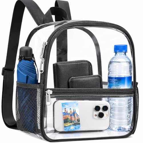 Oraben Clear Backpack for Stadium Events, Clear Bag Stadium Approved | 12 x 6 x 11 inch Small Clear Backpack for Soccer Game, Concerts , Fast Security Check, Waterproof PVC - color: Charcoal Gray, style: Nylon Shoulder Straps