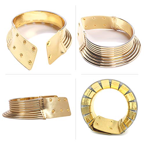 African Choker Collars Necklace,Snap Egypt Punk Gothic Chunky Leather Bib Statement Necklaces for Women and Girls - color: Gold Set
