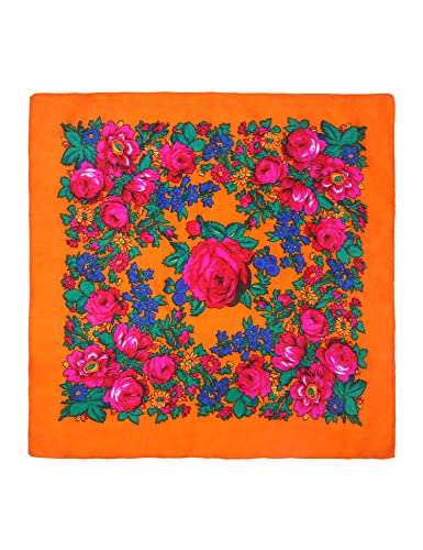 MJ SERECA Acrylic Bandana Printed Hair Scarf Square Ukrainian Head Scarf Floral Babushka Neck Scarf for Women 30"/42"/60" - color: 1 Pack-c 60"