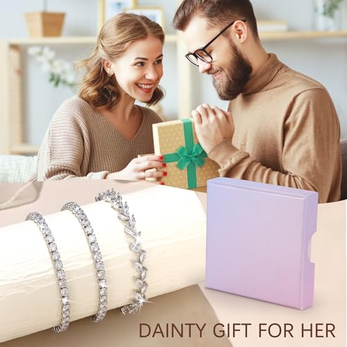 YADOCA Tennis Bracelets For Women - Silver Plated Bracelet Stack Cubic Zirconia CZ Diamond Adjustable Stackable Bracelets Set For Prom Wedding Jewelry Gift 3Pcs - style: A:Petals