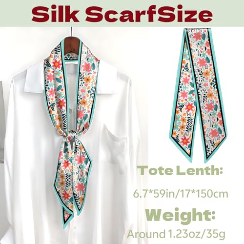 Head Hair Scarf Neck Silk Feeling Scarves Long Thin Satin Fashion Handbag Cute Decoration Women Girls 59 * 6.7'' - color: O-10-red Flower
