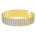 Kucheed Rhinestone Stretch Bracelets, Twinkle Diamond Tennis Bangle, Silver Crystal Sparkling Bridal Stackable Bracelet Jewelry, Bling Shining Wedding Party Elastic Band Bracelet for Women - color: Gold - 5 Rows