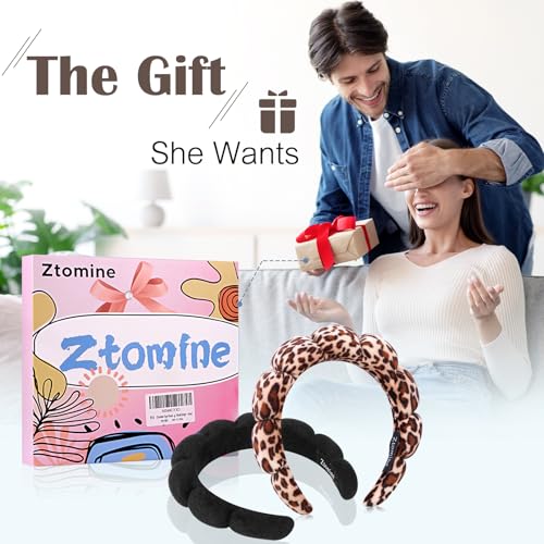 Ztomine Spa Headbands for Facial Skincare, Set of 2 Terry Cloth Headbands for Face Washing, Hair Mask, Skin Treatment - color: Leopard2+Black