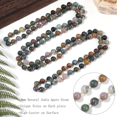 Beaded Necklace Hand Knotted for Woman - color: India Agate