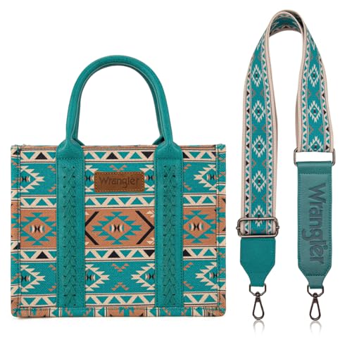 Wrangler Aztec Tote Bag for Women Boho Shoulder Purses and Handbags - color: Aztec Turquoise (Guitar Strap)