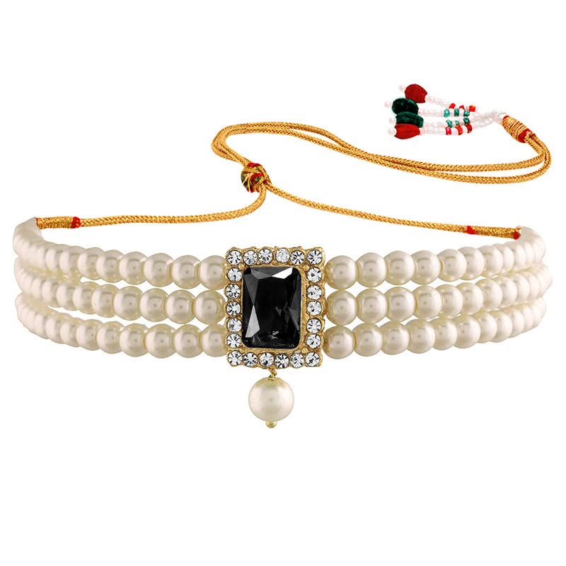 Aheli Ethnic Choker Necklace Earrings Wedding Bollywood Party Jewelry Set Gift for Women - color: Black