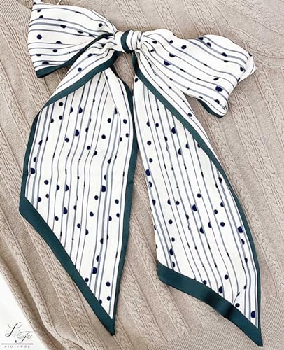 Hioyiwse Head Scarf Hair Neck Scarves For Women Purse Bag Scarfs For Handbags Silky Long Thin Satin Headscarf Fashion - color: B19-line Dot