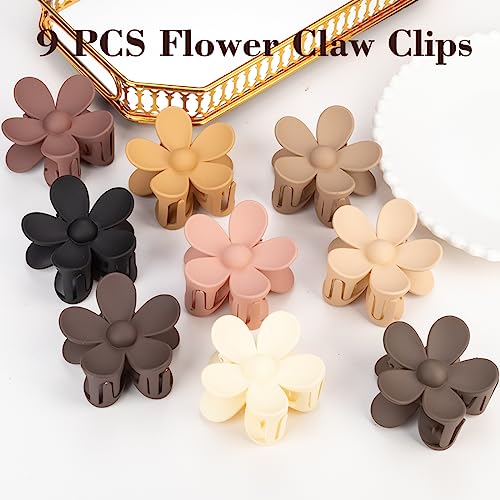 9 PCS Matte Hair Clips Set: Large Non-Slip Metal Claw Clips for Women's Thick & Thin Hair, 9 Styles with Strong Hold in Brown Color - color: A-Natural color