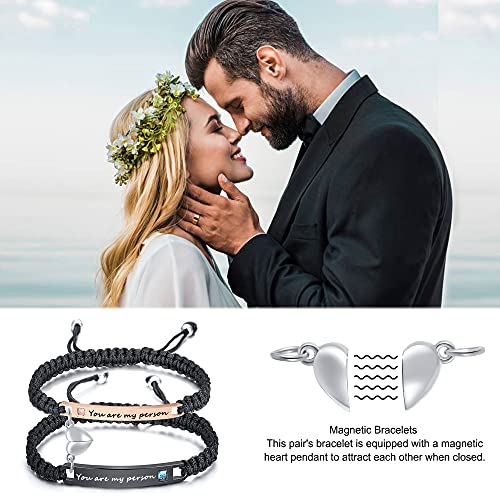 MEALGUET Personalized Couple Bracelet Customized Couple Bracelets Set Mutual Attraction Custom Name Relationship Bracelet Personalized Gift for Men Women - style: You are my person-heart magnetic