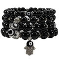 Bohemian Bracelet Sets for Women - 4-Pack Stackable Stretch Bead Bracelets with Black＆White Crystal & Gold Accessories, Multi-Layer Boho Jewelry - color: Color AA-2