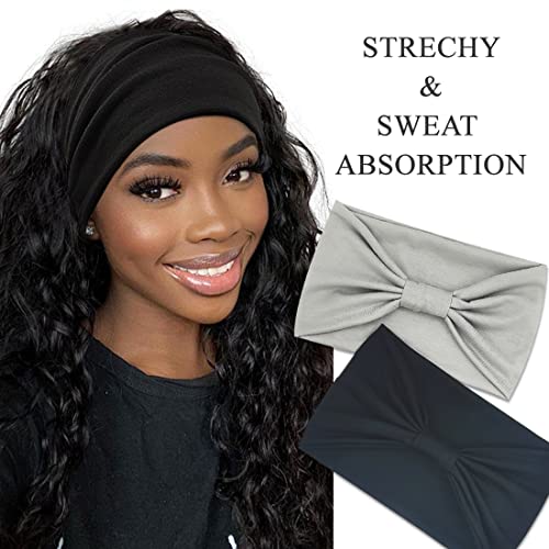 YONUF Wide Boho Headbands for Women Fashion Knotted Headband Yoga Workout Hair Accessories African Head Wrap 4 Pack - color: Brown, Gray, Black, Khaki