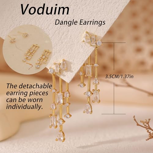 Dangle Earrings for Women, Dainty Gold Drop Earrings 14k Gold Plated Long CZ Bar Earrings for Women Trendy Simple Hypoallergenic Chandelier Stud Earrings Formal Wedding Prom Jewelry for Women - color: dangle1