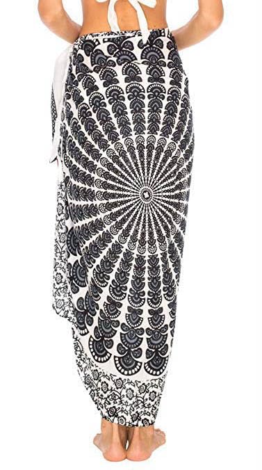 SHU-SHI Sarong Wraps for Women Long Beach Cover ups Pareo Bathing Suit Wrap Skirt Mandala Sarongs Coverup - color: Black/White