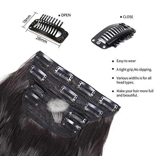 Clip in Synthetic Hair Extensions Long Wavy 4PCS Thick Hairpieces Black Brown Fiber Double Weft Natural Hair Extensions 20 Inch for Women (4pcs, 20Inch, 2#) - color: 2-Black Brown
