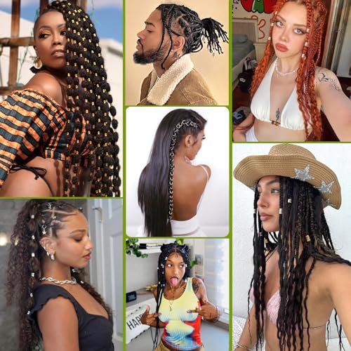 190pcs Colorful Hair Jewelry for Women Braids Dreadlock Locs,Multicolor Metal Hair Charms Accessories Adjustable Hair Cuffs Coils Clips Rings Beads Braiding Decoration - color: Multi Color