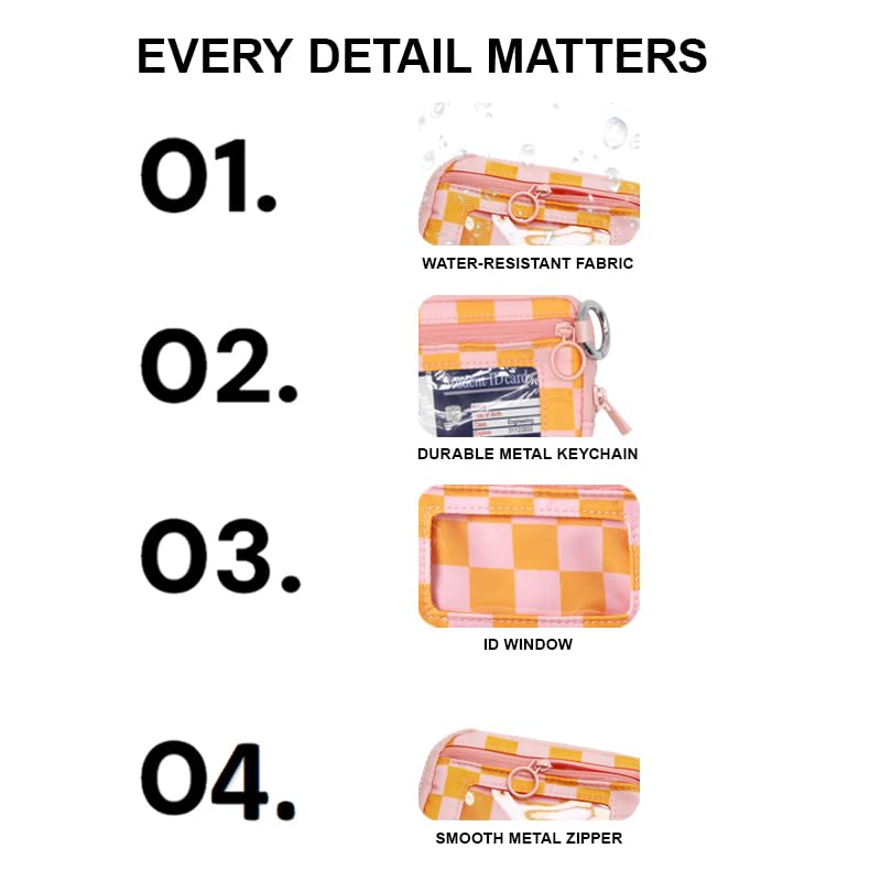 Wristlet Wallet for Women Mini Zip Card Case with Clear ID Window Zipper Coin Purse Lightweight Portable Keychain Wallet - color: Orange Pink