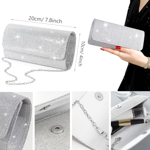 EIELO Rhinestone Jewelry Set for Women Wedding Bridal Triangle Clutch Bag Silvery Clutch Purse Glitter Choker Necklace Tennis Stretch Bracelets Ring Dangle Fringe Earrings Set - style: Silvery Clutch Purse