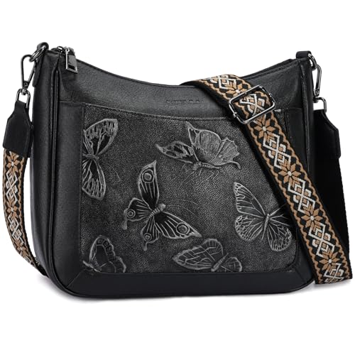 KITEVIUN Crossbody Bags for Women Trendy, Vegan Leather Medium Butterfly Hobo Purse, Women's Shoulder Handbags - color: 07-black