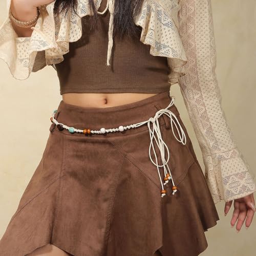 LIMHOO Women's Boho Braided Belt Adjustable Beaded Rope Waist Belts for Dresses - color: 582 Beige