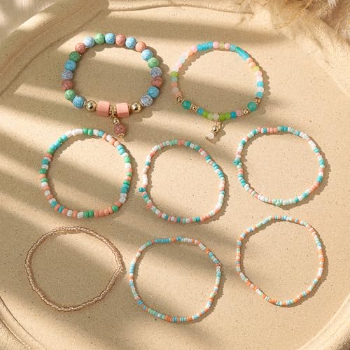 Beaded Bracelets for Women,Bohemian Stackable Style Multilayered Stretch Bracelets Friendship Jewelry Summer - color: Style 1, size: Bead