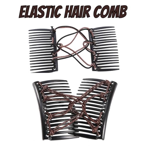 5 Pieces Stretchy Magic Adjustable Elastic Comb Hair Clips for Women Girls - No Crease Vintage Bun Maker Accessories for Curly Thick Wavy Hair Ponytails - color: Navy blue,Black,Silver,Grey,Brown