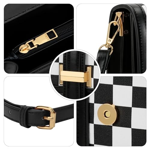 KKXIU Crossbody Bags for Women - Top Handle Purses for Lady, Leather Handbags Shoulder Clutch with Adjustable Shoulder Strap - color: Blackwhite