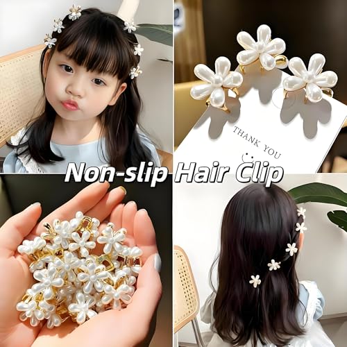 Mini Pearl Daisy Claw Clips for Women Girls (7Pcs) | Non-Slip, Small Hair Jaw Clips, Floral Bangs Hair Clips, For Thin & Thick Hair, Daily Wedding Party Hair Accessories