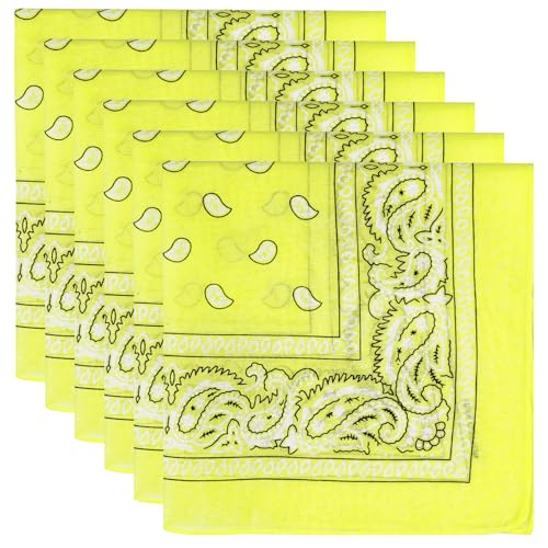 6 Pack Pure Cotton Bandana, Multi-Purpose Square Handkerchief, Face Mask headband for Men and Women - color: Yellow
