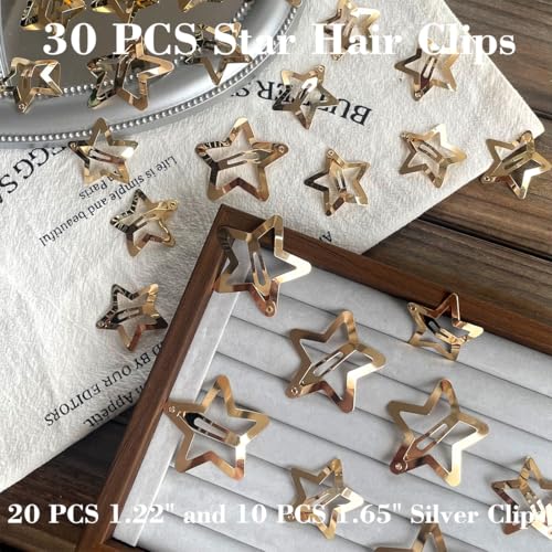 Seneeel 30 PCS Gold Star Hair Clips (1.22" & 1.65") - Snap Hair Accessories for Girls & Women - Non Slip Star Clips - Gold Metal Hair Clips - color: 1.22" 1.65"gold (30PCS)