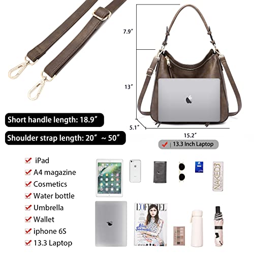 lapsting Hobo Bags for Women Handbags Purse Ladies Boho Shoulder Bag Crossbody Purses Faux Leather - color: A - 15.2inch Coffee - Gold Hardware