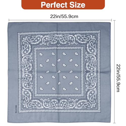 Raylarnia Bandana Multi-Purpose 100% Cotton Headbands for Women, 22 inch Paisley Cowboy Bandanas for Men - color: Light Grey