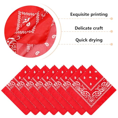 Morcheiong 8/16 Pcs Bandanas Paisley Bandana Head Scarf Headband Handkerchiefs for Men Women Boy Girls - color: Red