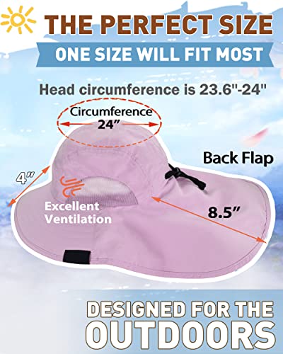 Tirrinia Wide Brim Sun Hat with Neck Flap for Men & Women, Breathable Hiking Fishing Safari Hat, Outdoor UV Protection Cap - color: Dusty Pink