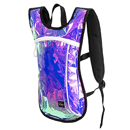 Vibe Festival Gear Rave Hydration Pack Backpack with 2L Water Bladder for Women Men – Festival Hydropack, Hydro Pack, Leak Proof, Lightweight – Teens, Party, Hiking, Running, Outdoor Sports - color: Purple Holographic Iridescent