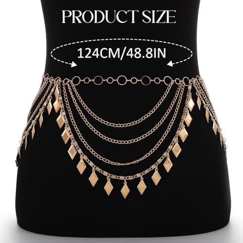 Brishow Gold Waist Chain Belt for Women Boho Layered Waist Chain with Charms Festival Hip Chain Body Jewelry for Beach, Bikini, Dance