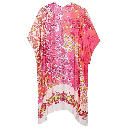 Kimonos for Women Casual Swimsuit Coverup Lightweight Boho Kimono Cardigans for Summer - color: Rose Red Flower
