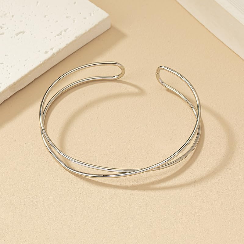 Dainty Arm Cuff Bracelet for Women Gold/Silver Adjustable Upper Arm Cuff Layered Bangle Bracelet Open Knot Bracelet Summer Beach Charm Fashion Jewelry - color: Silver Circle