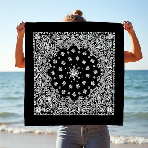 Bandana Single Pack Soft Thin 27 inch Cotton Paisley Extra Large Headwear - color: Black