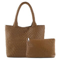 Hand Woven Bag Tote BagS For Women Top Handle Shoulder Vegan Leather Large Travel Beach Hobo Handbag - color: Brown