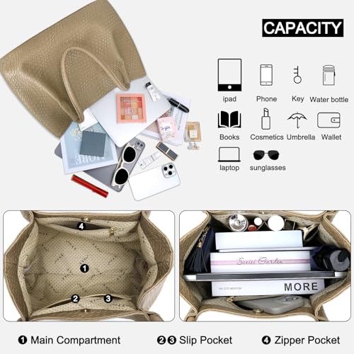 KKXIU Tote Bag for Women Vegan Leather Shoulder Purse Large Capacity Travel Bag - color: White02