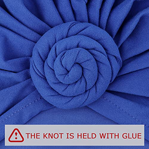 DRESHOW 5 Pack Knotted Headwraps for Women African Turban Pre-Knotted Beanie Headwraps Hair Covers - color: 5 Pack Donuts: 2 Pcs Flower, Black, Royal Blue, Hot Pink