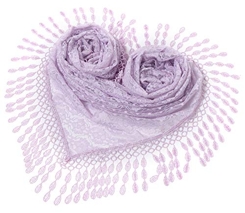 Cindy & Wendy Floral Embroidered Lace Triangle Scarf for Women - color: Lilac