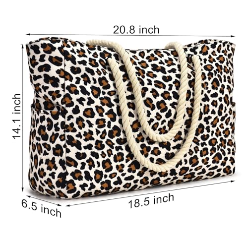 Becokan Beach Bag Large Beach Tote Bag for Women Waterproof Sandproof Swim Pool Bag With Zipper - color: Leopard