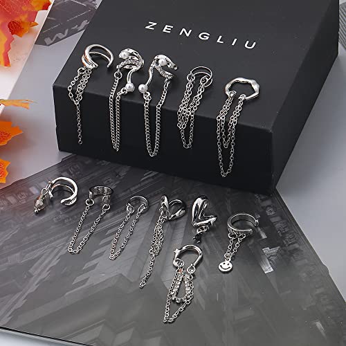 35 PCS Gold Silver Adjustable Ear Cuffs Earrings for Women Non-Piercing Cartilage Clip on Earrings Wrap Ear Jewelry Set,Punk Snake Butterfly Claw Stud Earrings for Women Gift - color: Silver