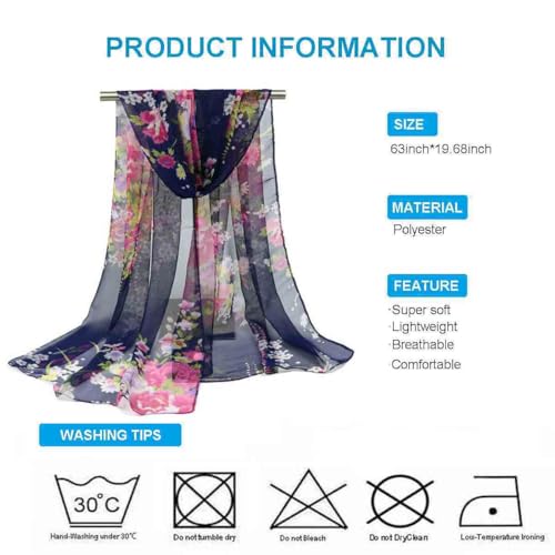 Xyueanlo Fashion Scarves for Women Lightweight Elegant Scarf Sunscreen Wraps Shawls - color: Peony Navy Blue