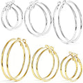 6 Pairs Silver Gold Hoop Earrings for Women - 14K Gold Plated 316 Stainless Steel, Hypoallergenic Lightweight 20/30/40/50/60/70mm Hoops Set - color: Gold & silver