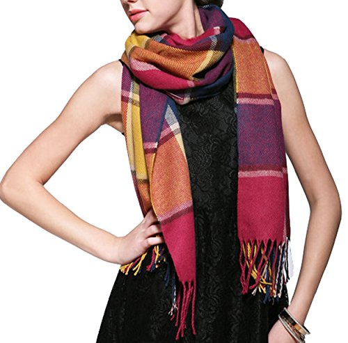 Wander Agio Women's Fashion Long Shawl Big Grid Winter Warm Lattice Large Scarf - color: Colour