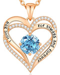 CDE Engraved Forever Love Heart Birthstone Necklace Jewelry Gifts for Women | Hypoallergenic,Nickel-Free & Lead-Free,3 x 3 mm 5A CZ Heart Pendant,Anniversary Christmas Birthday Gift for Girlfriend Wife - color: Birthstone-03-Mar, style: Rose Gold Plated-B