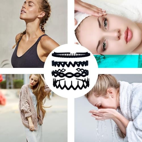 Set of 8 Non Slip Plastic Headbands for Women Men Teen and Girls, Black Matte Material Hair Bands, Wide and Skinny Head Bands with Teeth Comb (4 Styles Set 2) - size: 1 Count (Set of 8 headbands, 4 styles Set 2)